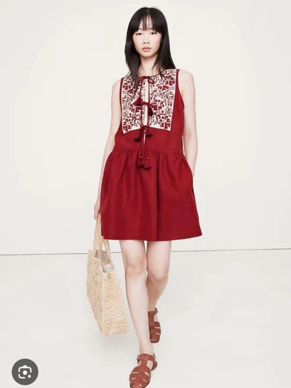 Banana Republic Embroidered Tencel-Linen Muni Dress Size Large NWOT